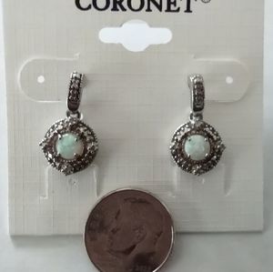 Opal and marcasite sterling pierced earrings